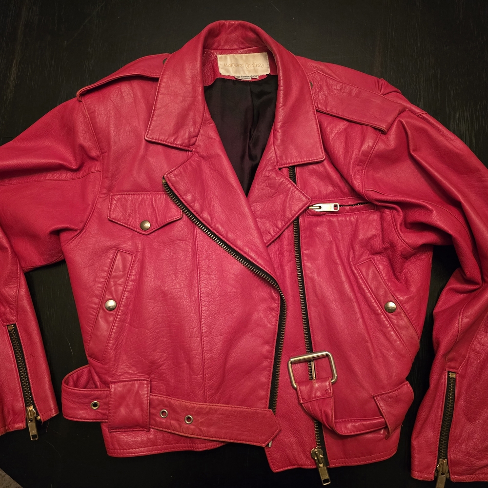 Vibrant Red Leather Moto Jacket